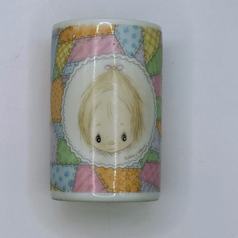 Vtg Hallmark Betsey Clark Votive Candle Holder Patchwork Empty Cup Cottage UK